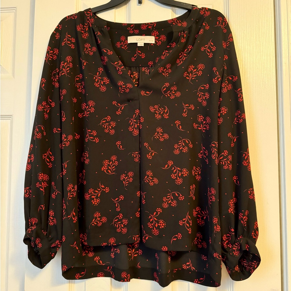 Loft Black and Red Floral Blouse